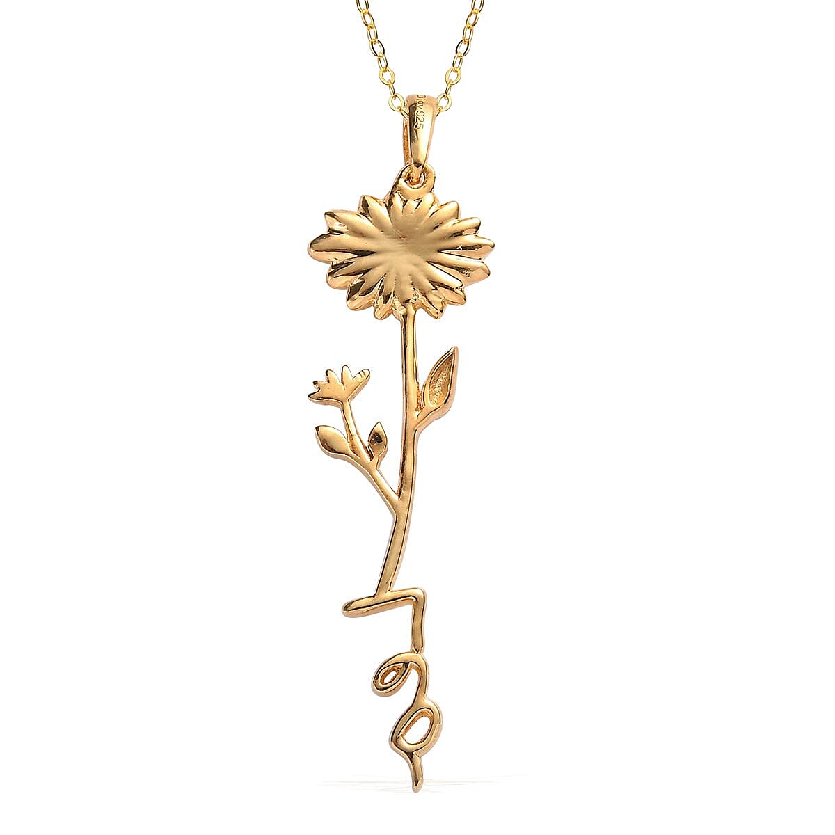 Yellow and Green Enameled Leo Zodiac Birth Sunflower Pendant Necklace,Statement Jewlery,Gift For Women (16-18 Inches) in 14K YG Over Sterling Silver image number 6