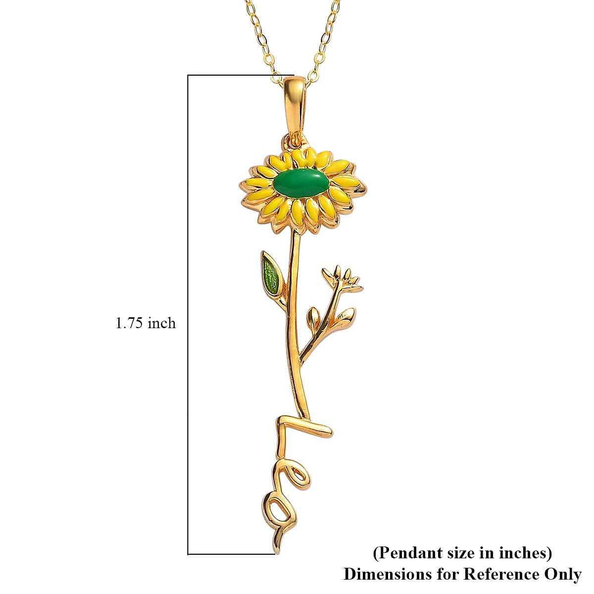 Yellow and Green Enameled Leo Zodiac Birth Sunflower Pendant Necklace,Statement Jewlery,Gift For Women (16-18 Inches) in 14K YG Over Sterling Silver image number 8