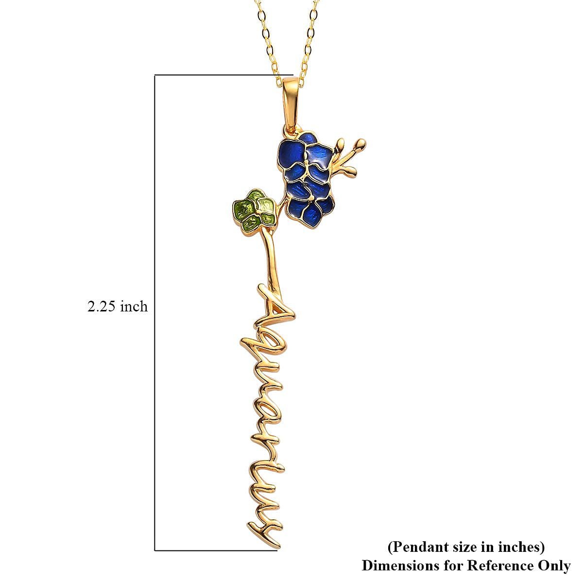 Blue and Green Enameled Aquarius Zodiac Orchid Birth Flower Pendant Necklace,Statement Jewlery,Gift For Women (16-18 Inches) in 14K YG Over Sterling Silver image number 8