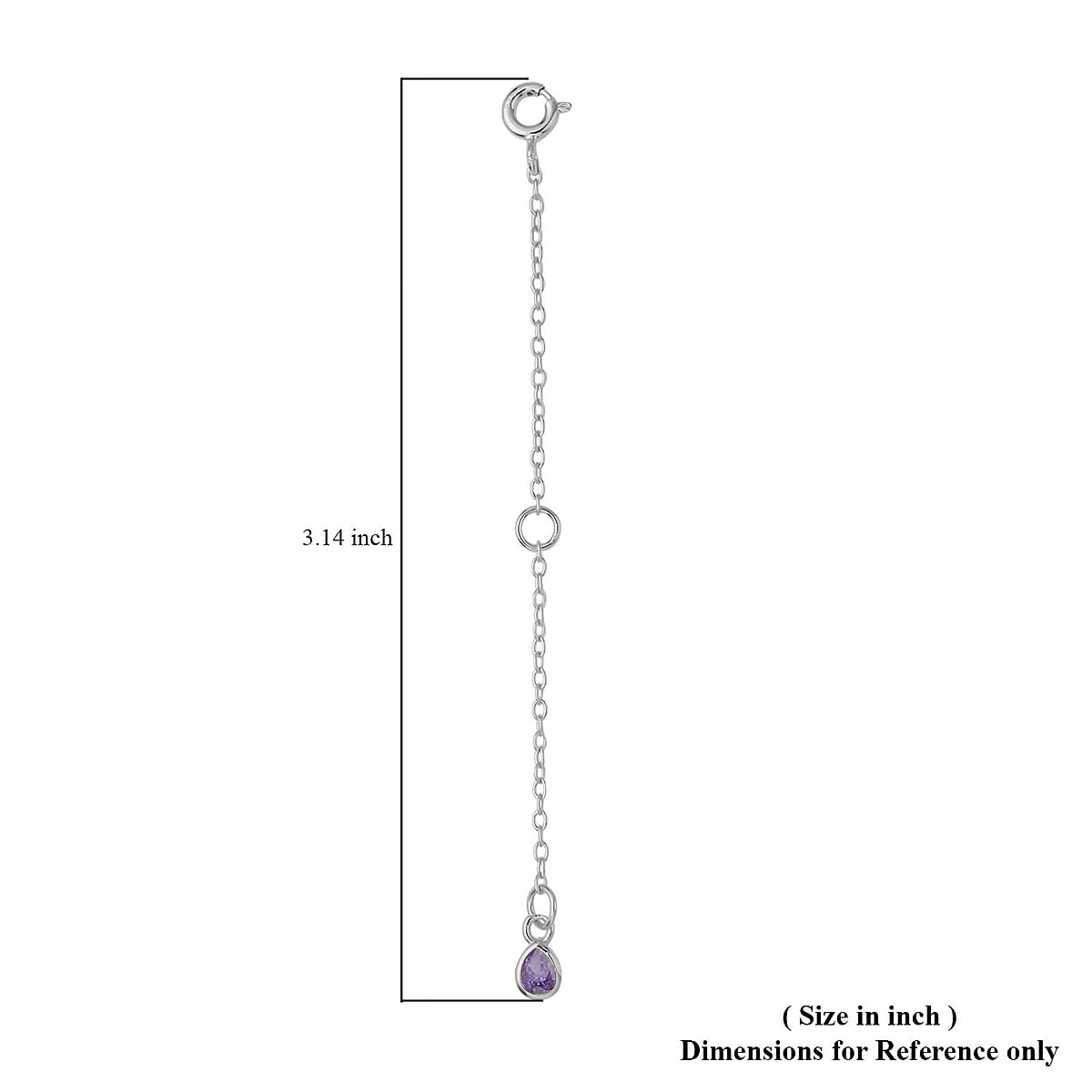 Set of 3 Simulated Yellow, Blue and Purple Diamond Extender Rolo Chain (3 Inches) and 5mm Spring Lock in Rhodium Over Sterling Silver 0.75 ctw image number 2