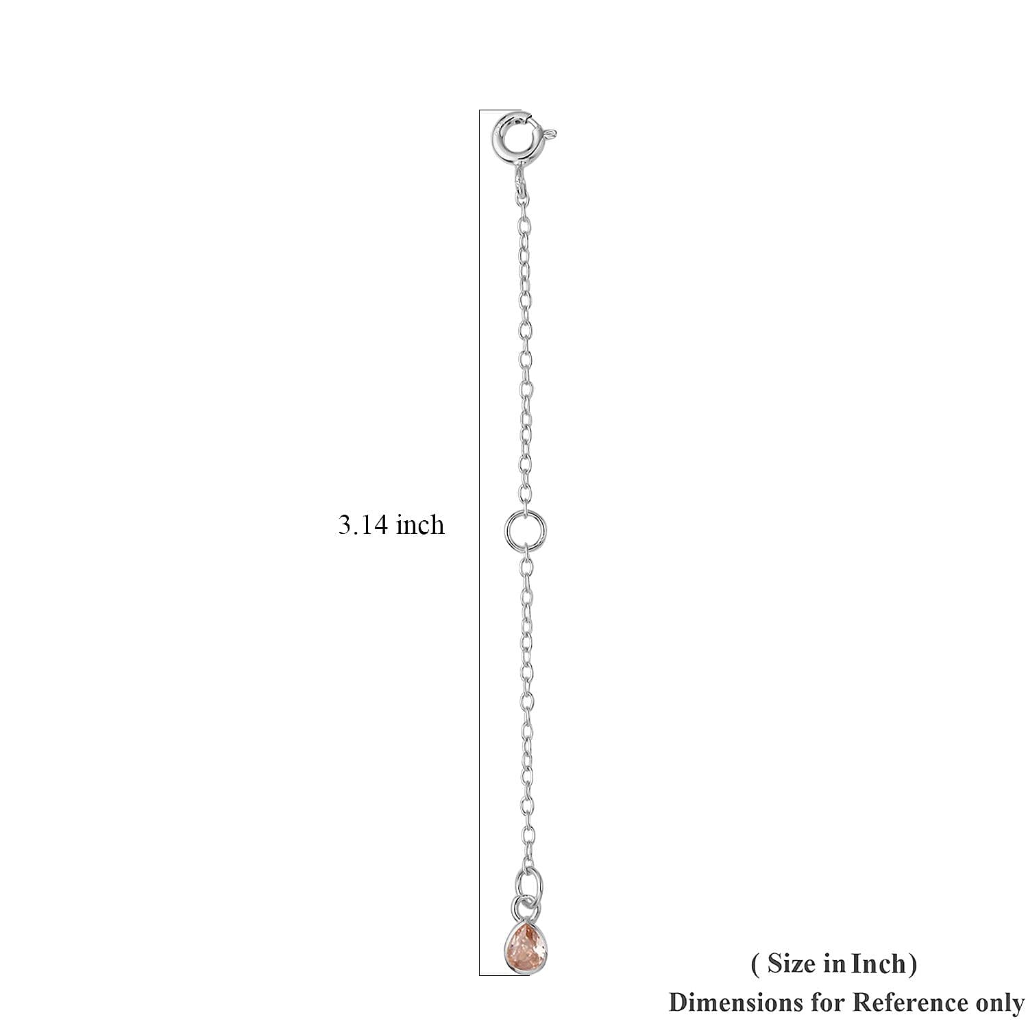 Set of 3 Simulated Champagne, Green and Pink Diamond Extender Rolo Chain with Spring Lock in Rhodium Over Sterling Silver 0.75 ctw