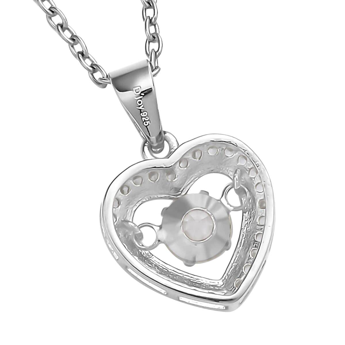 Simulated Diamond Heart Shape Dancing Pendant Necklace 20 Inches in Rhodium Over Sterling Silver and Stainless Steel 1.00 ctw image number 4