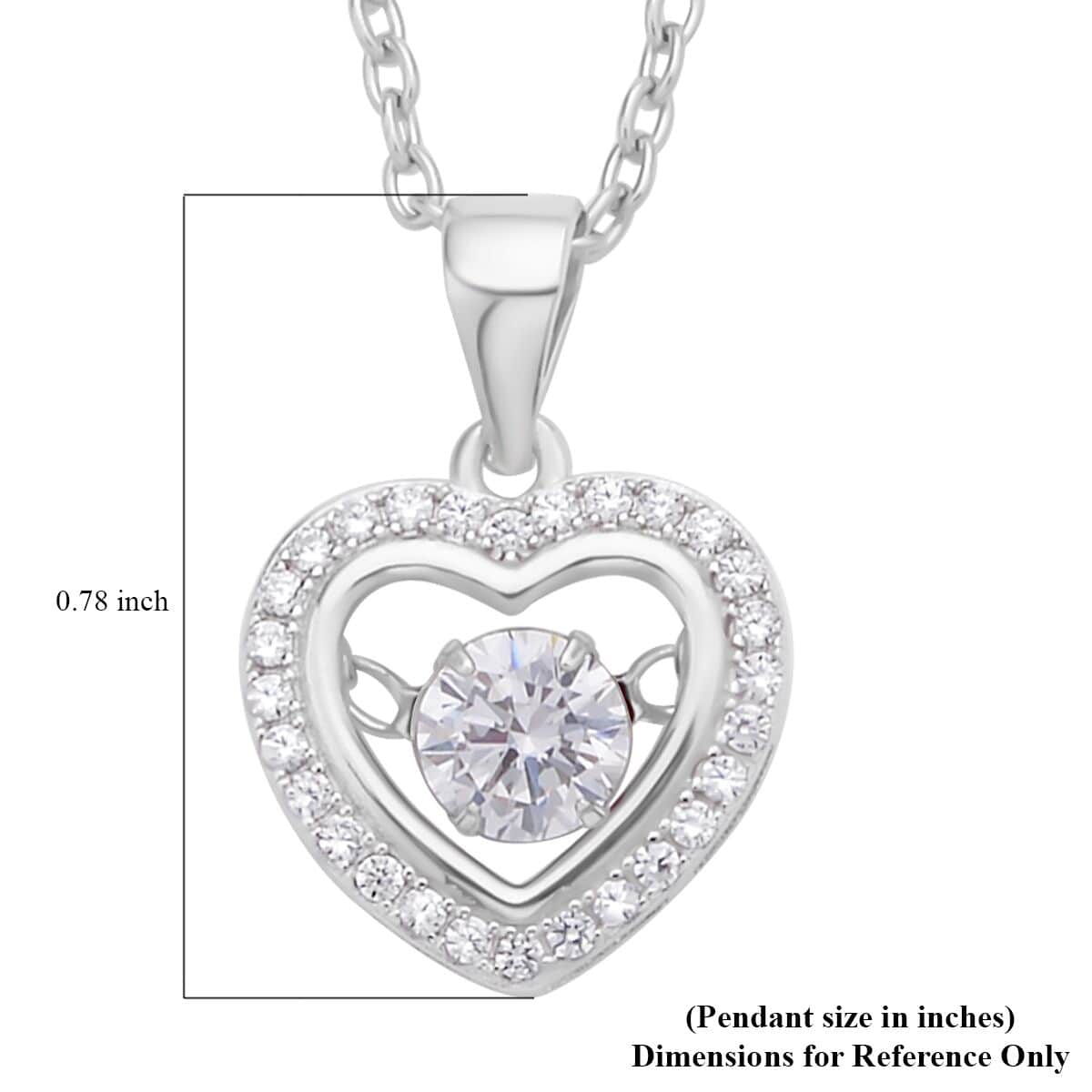 Simulated Diamond Heart Shape Dancing Pendant Necklace 20 Inches in Rhodium Over Sterling Silver and Stainless Steel 1.00 ctw image number 5