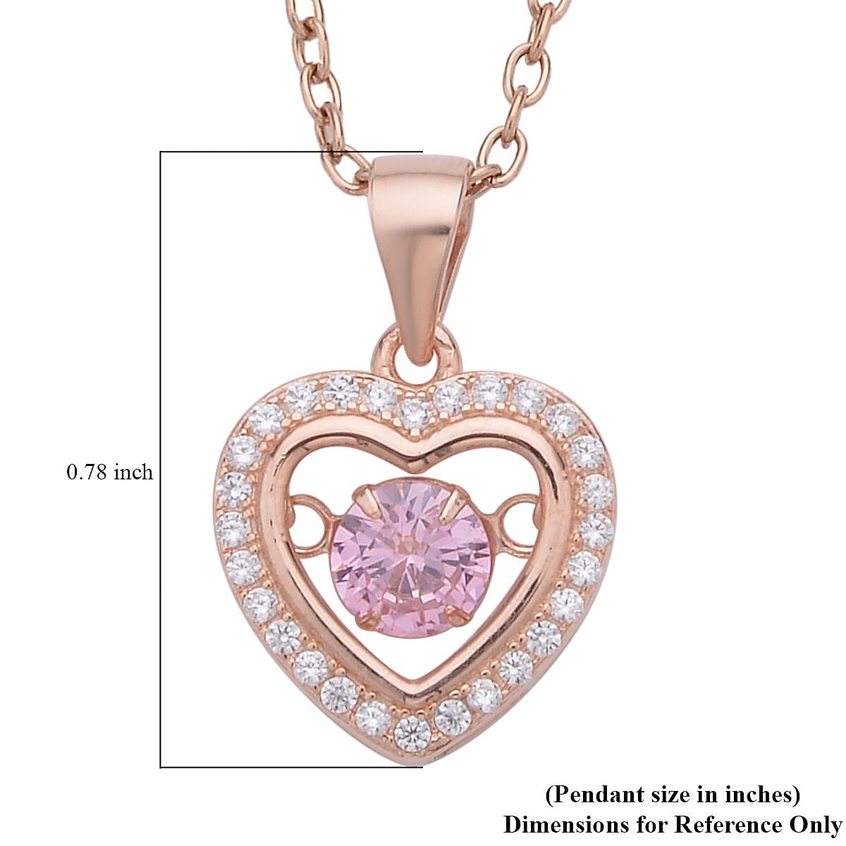 Simulated Pink and White Diamond Heart Shape Dancing Pendant in 14K RG Over Sterling Silver with ION Plated RG Stainless Steel Necklace 20 Inches 1.00 ctw image number 5