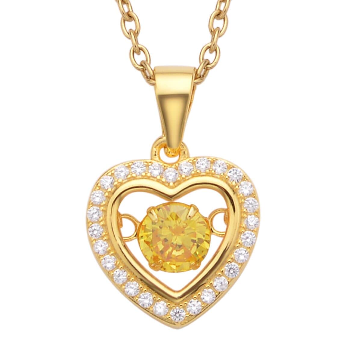 Simulated Yellow and White Diamond Heart Shape Dancing Pendant in 14K Yellow Gold Over Sterling Silver with ION Plated YG Stainless Steel Necklace 20 Inches 1.00 ctw image number 0