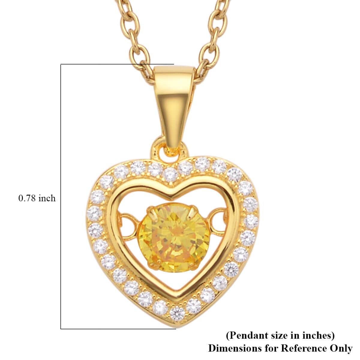 Simulated Yellow and White Diamond Heart Shape Dancing Pendant in 14K Yellow Gold Over Sterling Silver with ION Plated YG Stainless Steel Necklace 20 Inches 1.00 ctw image number 5