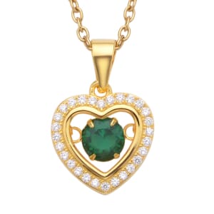 Simulated Green and White Diamond Heart Shape Dancing Pendant in 14K Yellow Gold Over Sterling Silver with ION Plated YG Stainless Steel Necklace 20 Inches 1.00 ctw