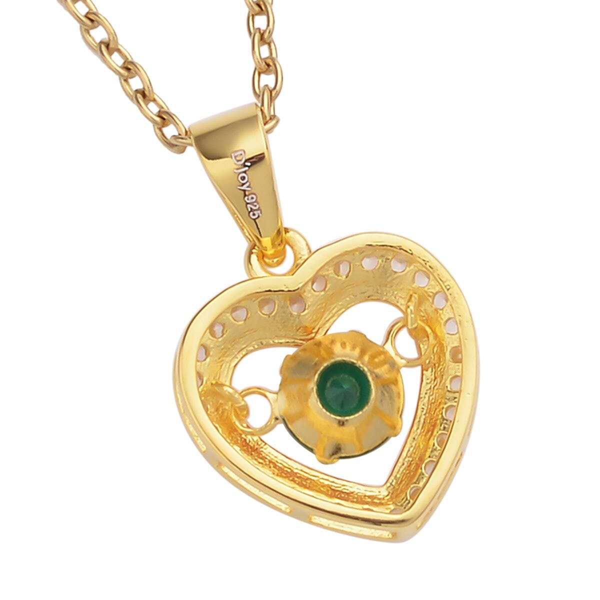 Simulated Green and White Diamond Heart Shape Dancing Pendant in 14K Yellow Gold Over Sterling Silver with ION Plated YG Stainless Steel Necklace 20 Inches 1.00 ctw image number 4