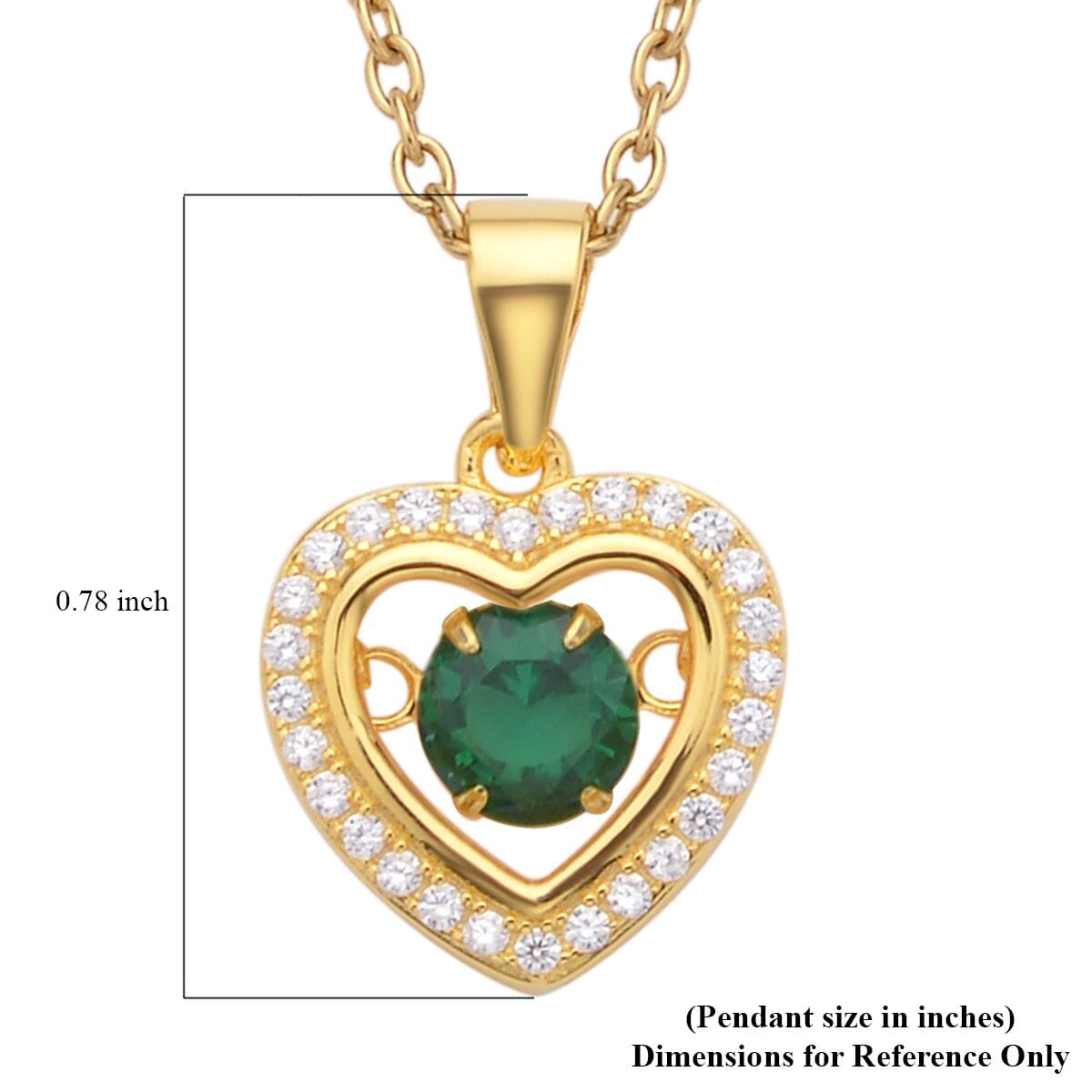 Simulated Green and White Diamond Heart Shape Dancing Pendant in 14K Yellow Gold Over Sterling Silver with ION Plated YG Stainless Steel Necklace 20 Inches 1.00 ctw image number 5