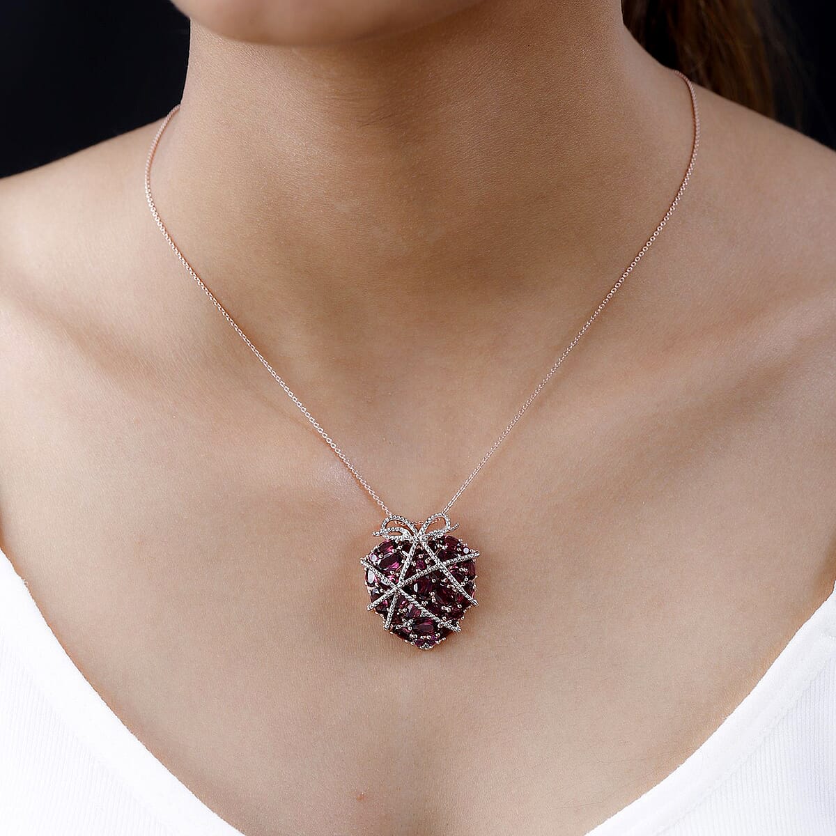 Orissa Rhodolite Garnet Necklace in Sterling Silver, Garnet Heart Pendant, Multi Gemstone Necklace, Jewelry Gifts 9.85 ctw (20 Inches) image number 2
