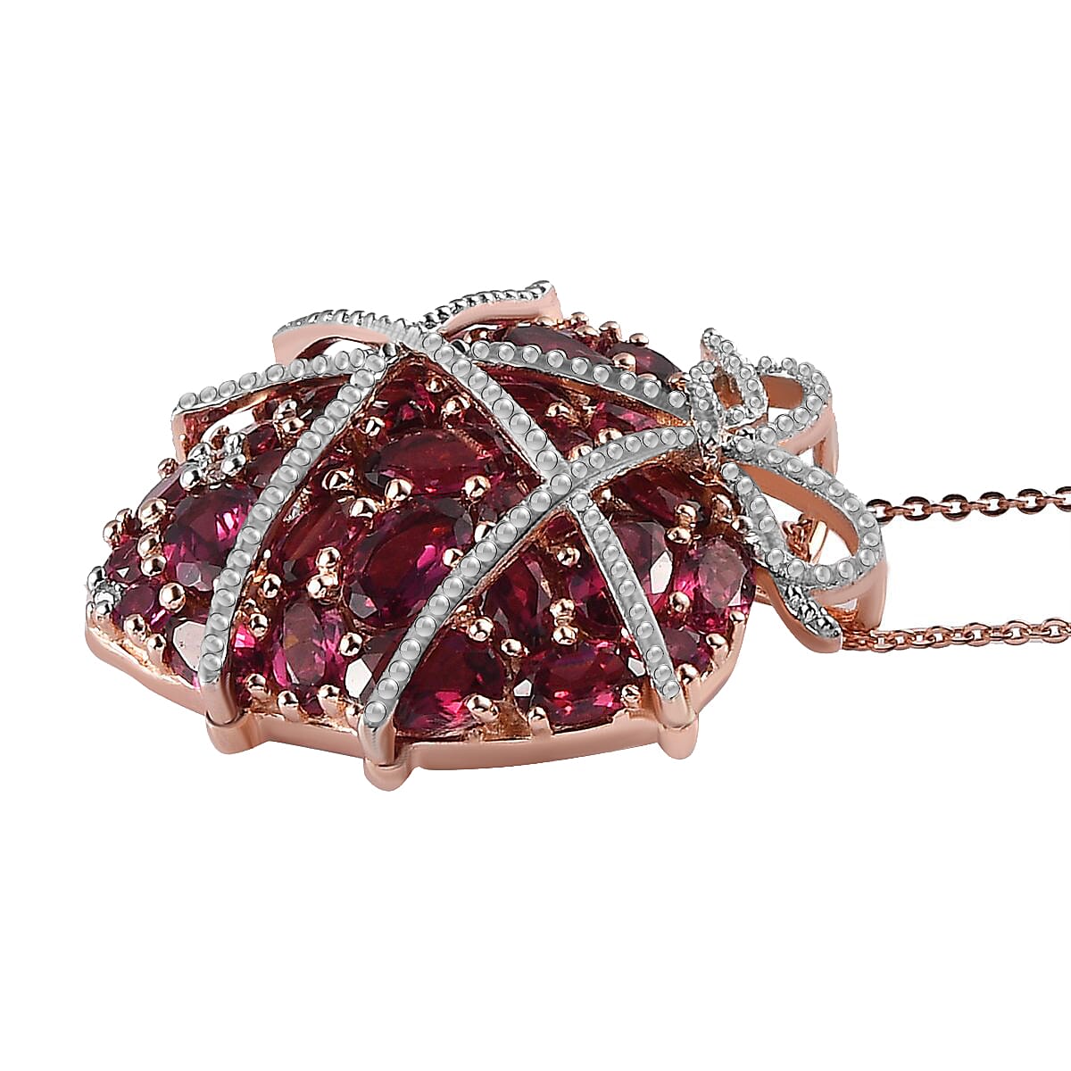 Orissa Rhodolite Garnet Necklace in Sterling Silver, Garnet Heart Pendant, Multi Gemstone Necklace, Jewelry Gifts 9.85 ctw (20 Inches) image number 3