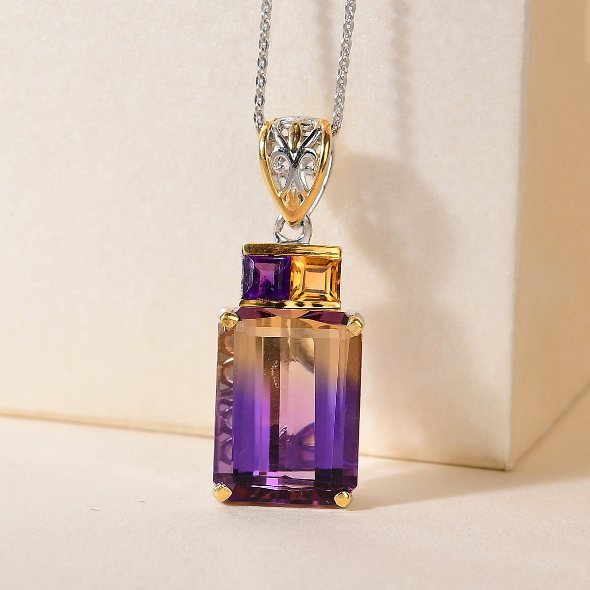 AAA Anahi Ametrine and Multi Gemstone Pendant Necklace 20 Inches in Vermeil Yellow Gold and Platinum Over Sterling Silver 12.90 ctw image number 1