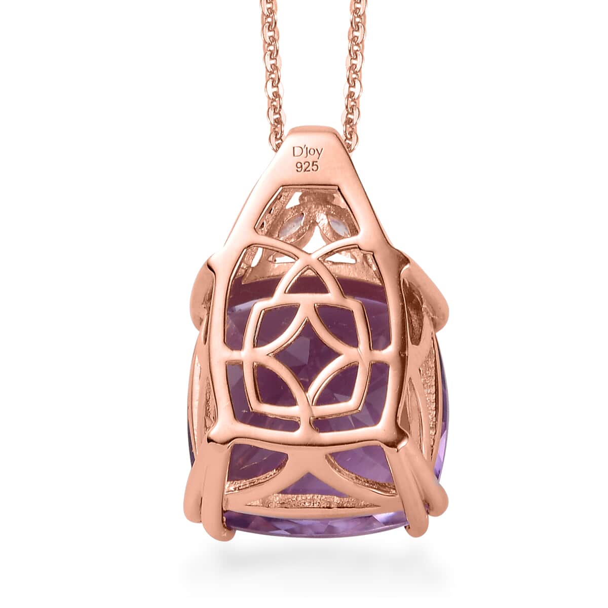 Rose De France Amethyst and Moissanite Pendant Necklace 20 Inches in Vermeil Rose Gold Sterling Silver 13.65 ctw image number 4