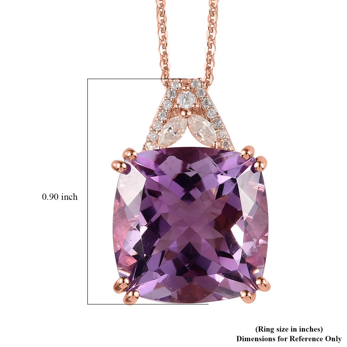 Rose De France Amethyst and Moissanite Pendant Necklace 20 Inches in Vermeil Rose Gold Sterling Silver 13.65 ctw image number 6