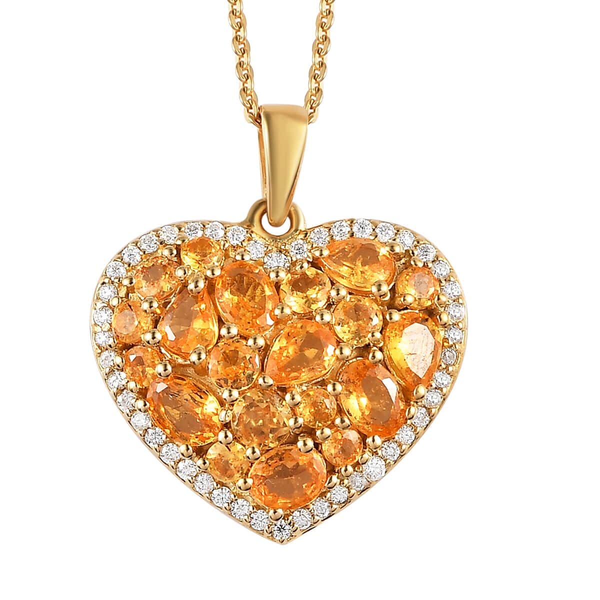 Viceroy Spessartine Garnet and Moissanite Heart Pendant Necklace 20 Inches in Vermeil Yellow Gold Over Sterling Silver 2.50 ctw image number 0