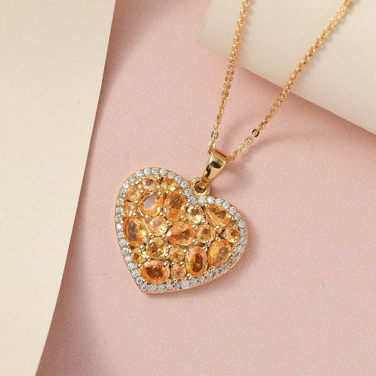 Viceroy Spessartine Garnet and Moissanite Heart Pendant Necklace 20 Inches in Vermeil Yellow Gold Over Sterling Silver 2.50 ctw image number 1