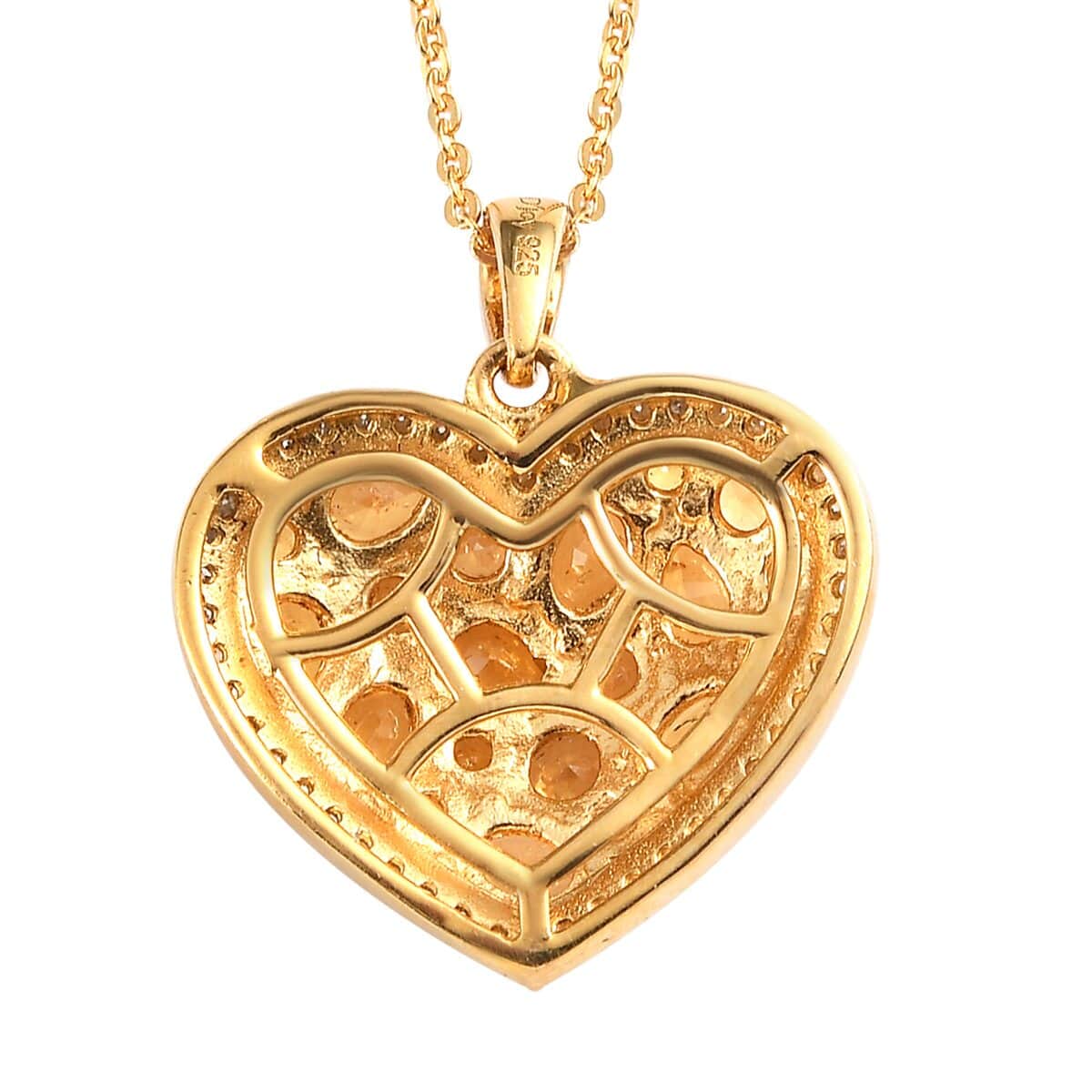 Viceroy Spessartine Garnet and Moissanite Heart Pendant Necklace 20 Inches in Vermeil Yellow Gold Over Sterling Silver 2.50 ctw image number 4