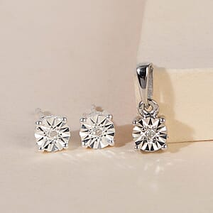 Diamond Accent Stud Earrings and Solitaire Pendant in Platinum Over Sterling Silver