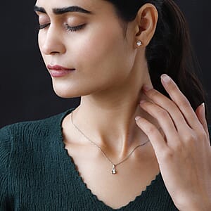 Diamond Accent Stud Earrings and Solitaire Pendant in Platinum Over Sterling Silver