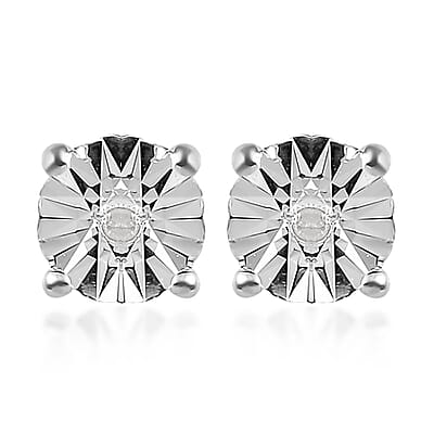 Diamond Accent Stud Earrings and Solitaire Pendant in Platinum Over Sterling Silver