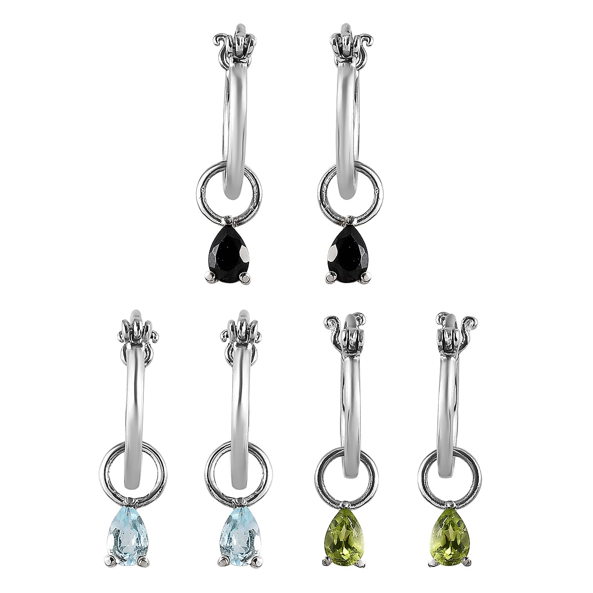 Set of 3 Brazilian Citrine, Amethyst and Mozambique Garnet Earrings in Stainless Steel 2.60 ctw