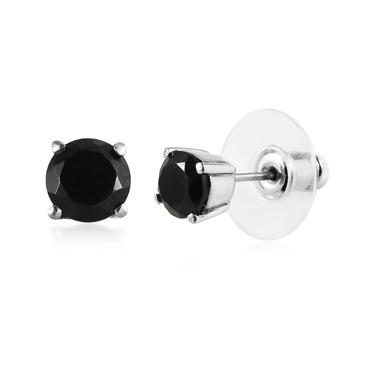 Natural Thai Black Spinel Solitaire Ring , Pendant and Solitaire Stud Earrings in Stainless Steel 7.15 ctw image number 6