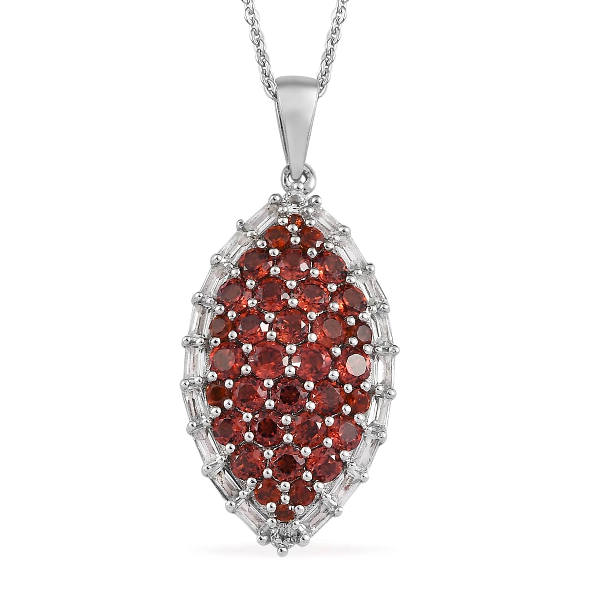 Mozambique Garnet and White Topaz Pendant Necklace 20 Inches in Platinum Over Sterling Silver 4.25 ctw image number 0