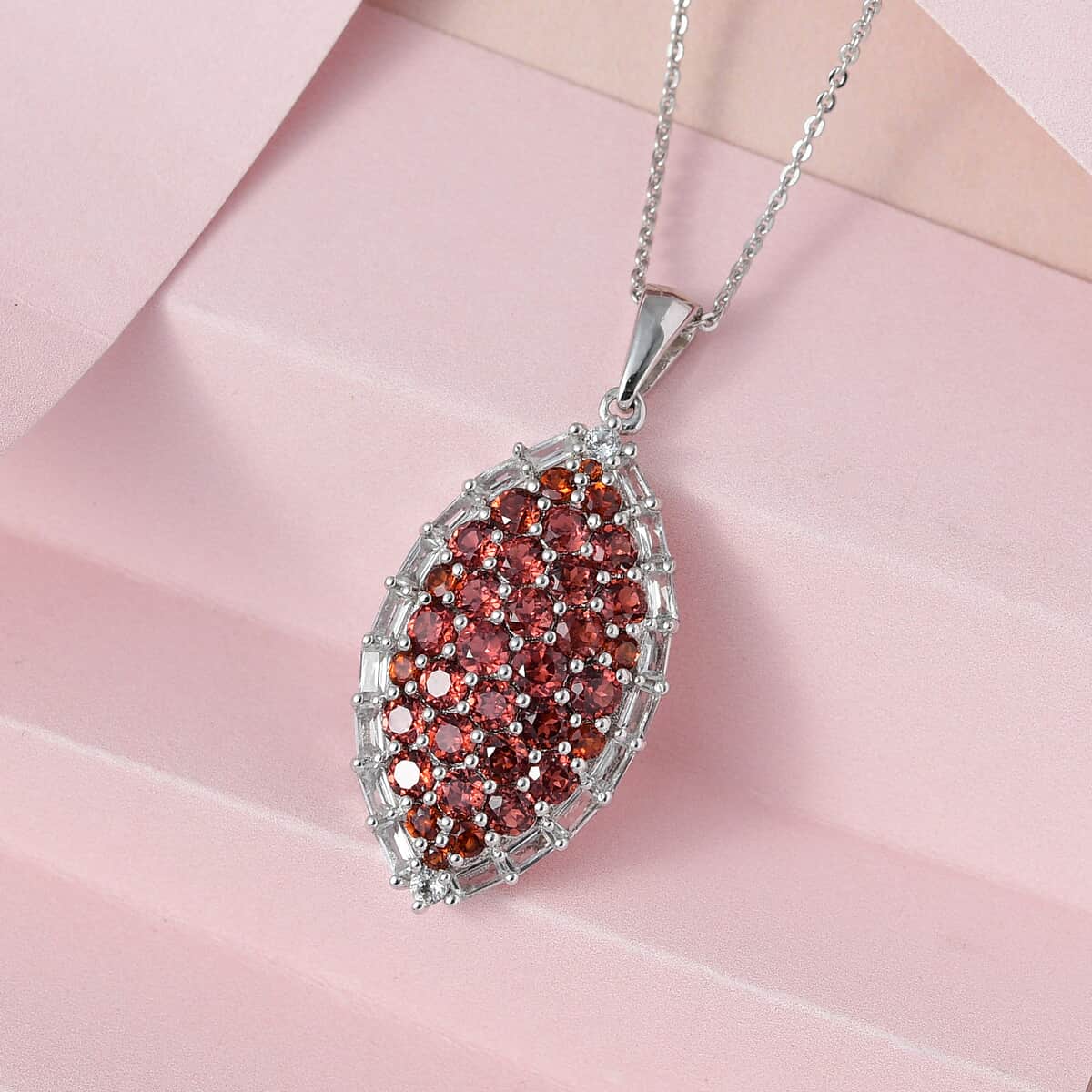 Mozambique Garnet and White Topaz Pendant Necklace 20 Inches in Platinum Over Sterling Silver 4.25 ctw image number 1