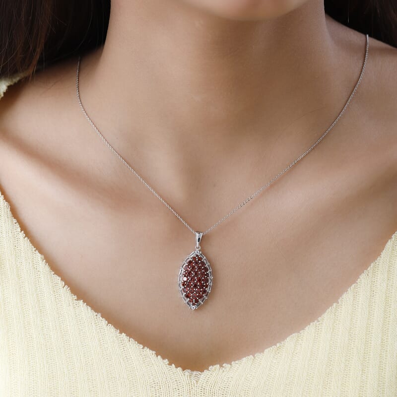 Mozambique Garnet and White Topaz Pendant Necklace 20 Inches in Platinum Over Sterling Silver 4.25 ctw