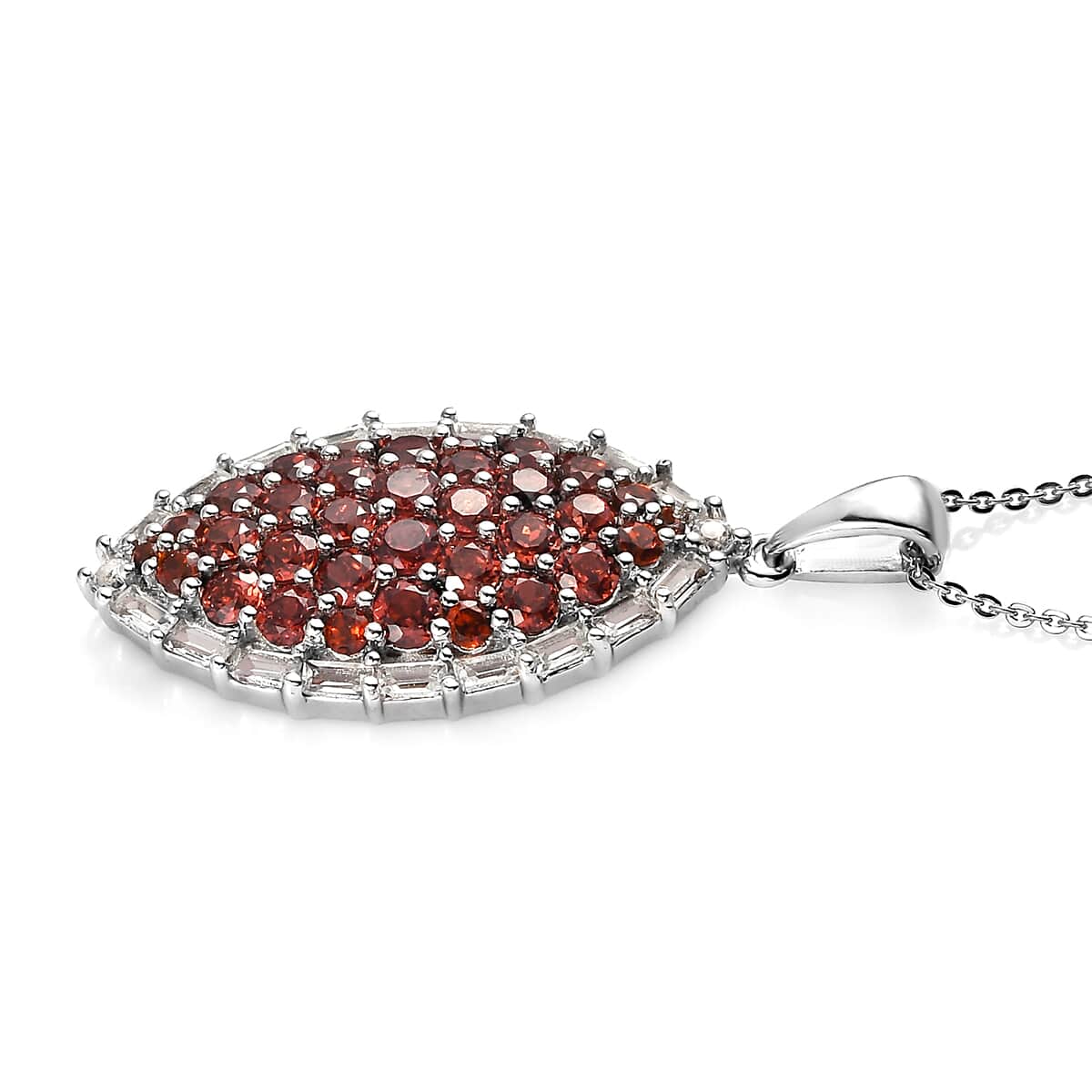 Mozambique Garnet and White Topaz Pendant Necklace 20 Inches in Platinum Over Sterling Silver 4.25 ctw image number 3