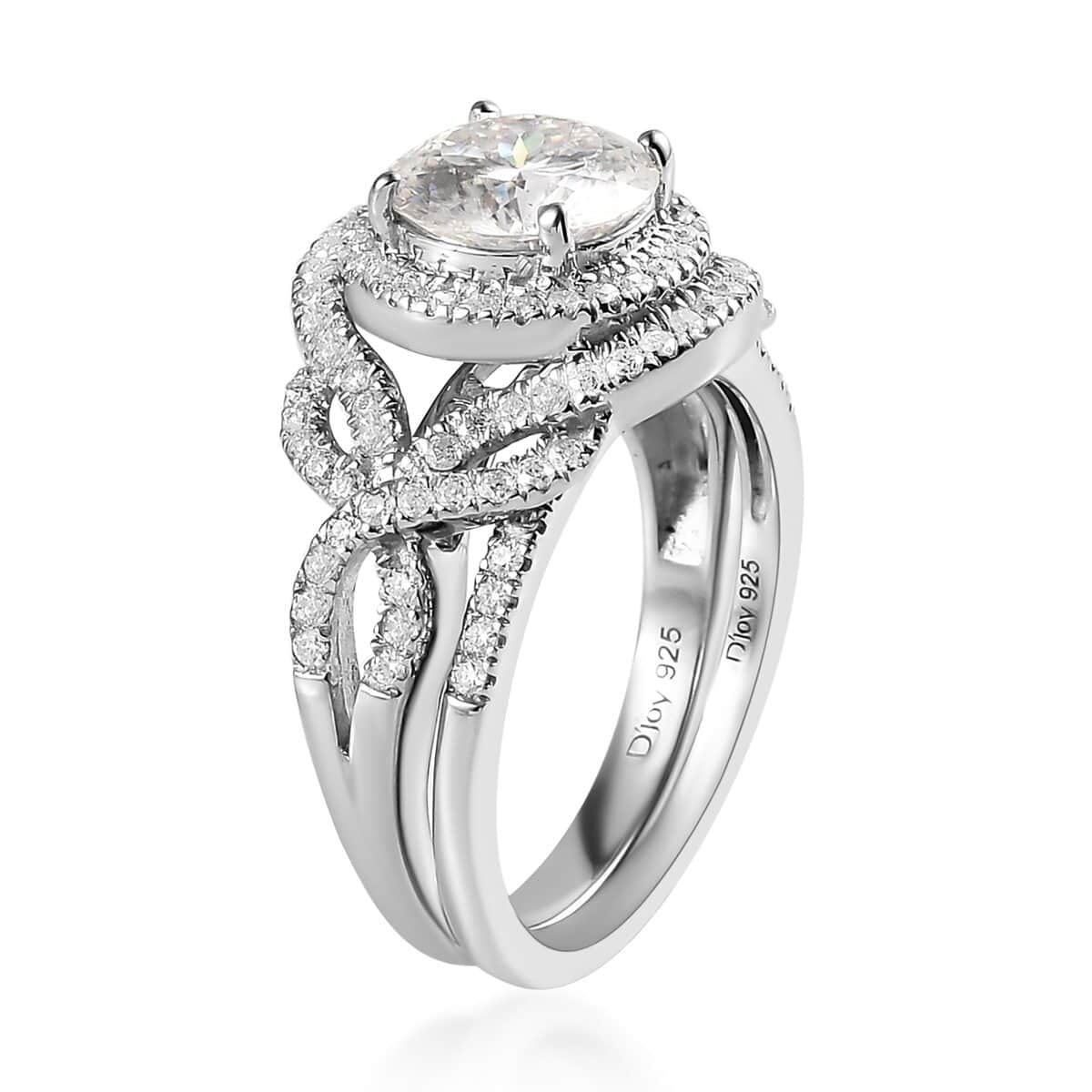 120 Facets Moissanite Stackable Ring in Platinum Over Sterling Silver (Size 5.0) 3.00 ctw image number 4