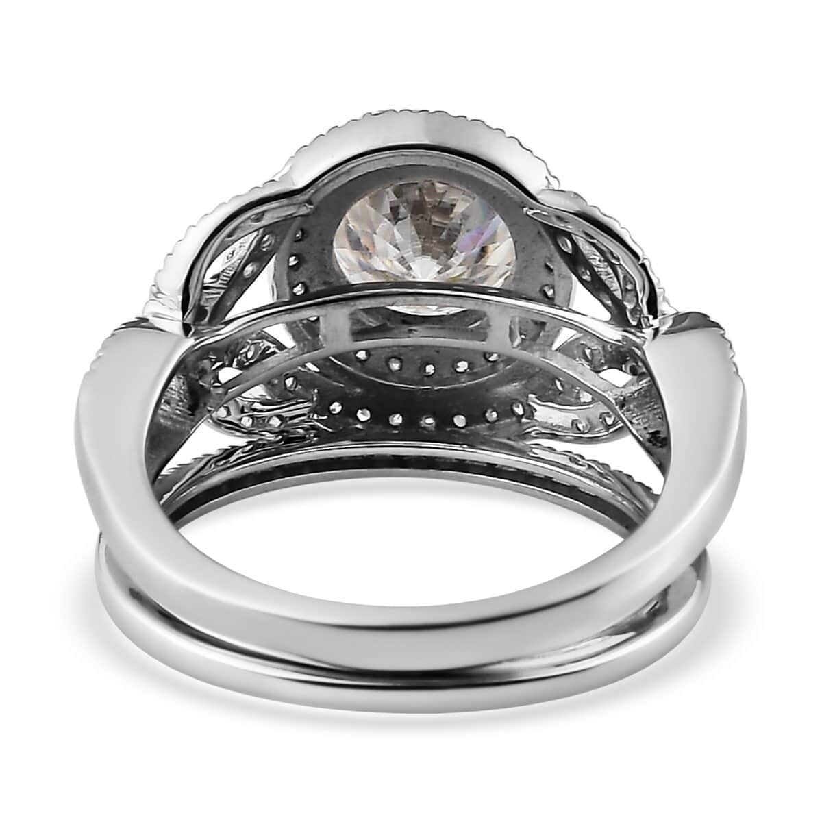 120 Facets Moissanite Stackable Ring in Platinum Over Sterling Silver (Size 5.0) 3.00 ctw image number 5