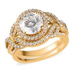 120 Facets Moissanite Stackable Ring in Vermeil Yellow Gold Over Sterling Silver (Size 10.0) 3.00 ctw