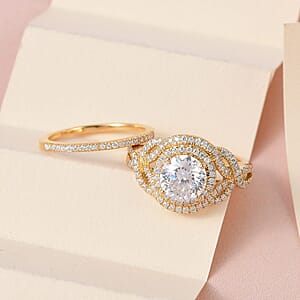 120 Facets Moissanite Stackable Ring in Vermeil Yellow Gold Over Sterling Silver (Size 10.0) 3.00 ctw