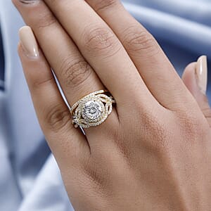 120 Facets Moissanite Stackable Ring in Vermeil Yellow Gold Over Sterling Silver (Size 10.0) 3.00 ctw