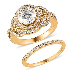 120 Facets Moissanite Stackable Ring in Vermeil Yellow Gold Over Sterling Silver (Size 10.0) 3.00 ctw