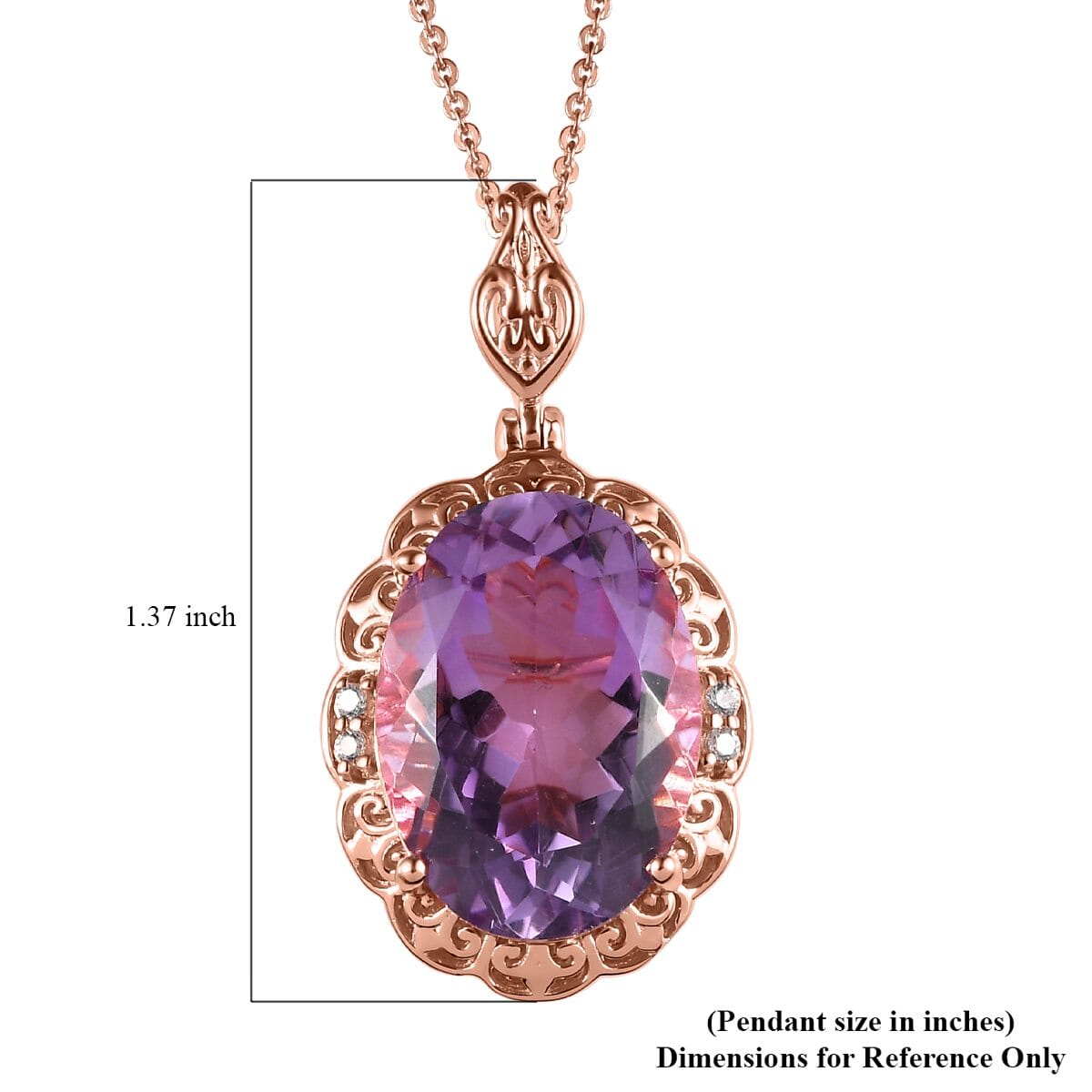 Rose De France Amethyst and White Zircon Pendant Necklace 20 Inches in Vermeil Rose Gold Over Sterling Silver 11.35 ctw image number 6