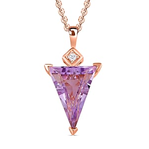 Rose De France Amethyst Pendant Necklace, Moissanite Accent Pendant Necklace, 20 Inch Necklace in Vermeil Rose Gold Over Sterling Silver 5.65 ctw