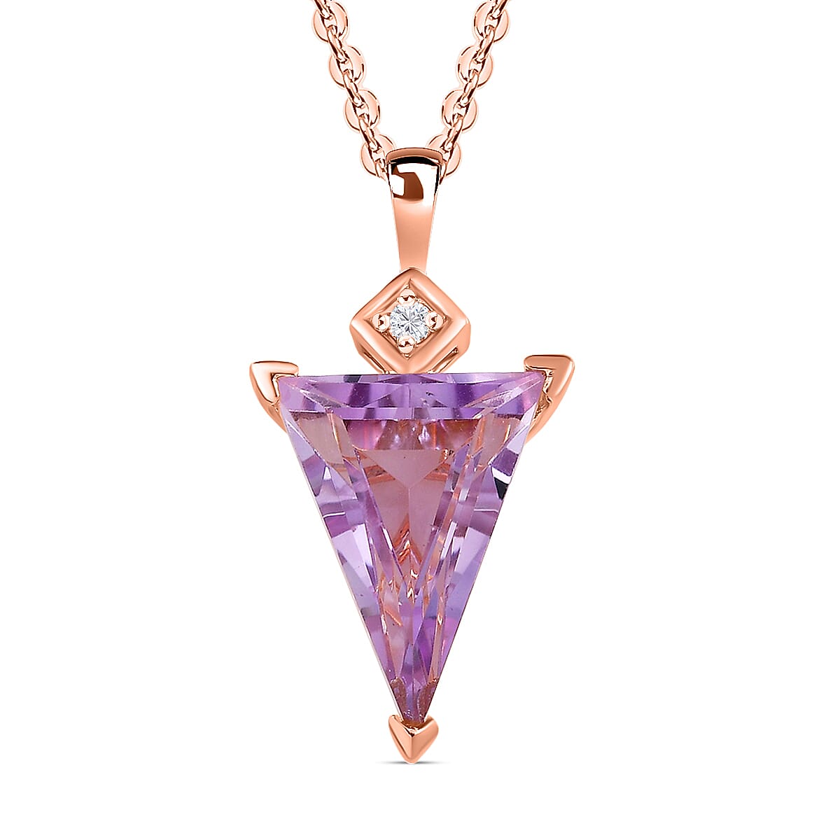 Rose De France Amethyst Pendant Necklace, Moissanite Accent Pendant Necklace, 20 Inch Necklace in Vermeil Rose Gold Over Sterling Silver 5.65 ctw image number 0