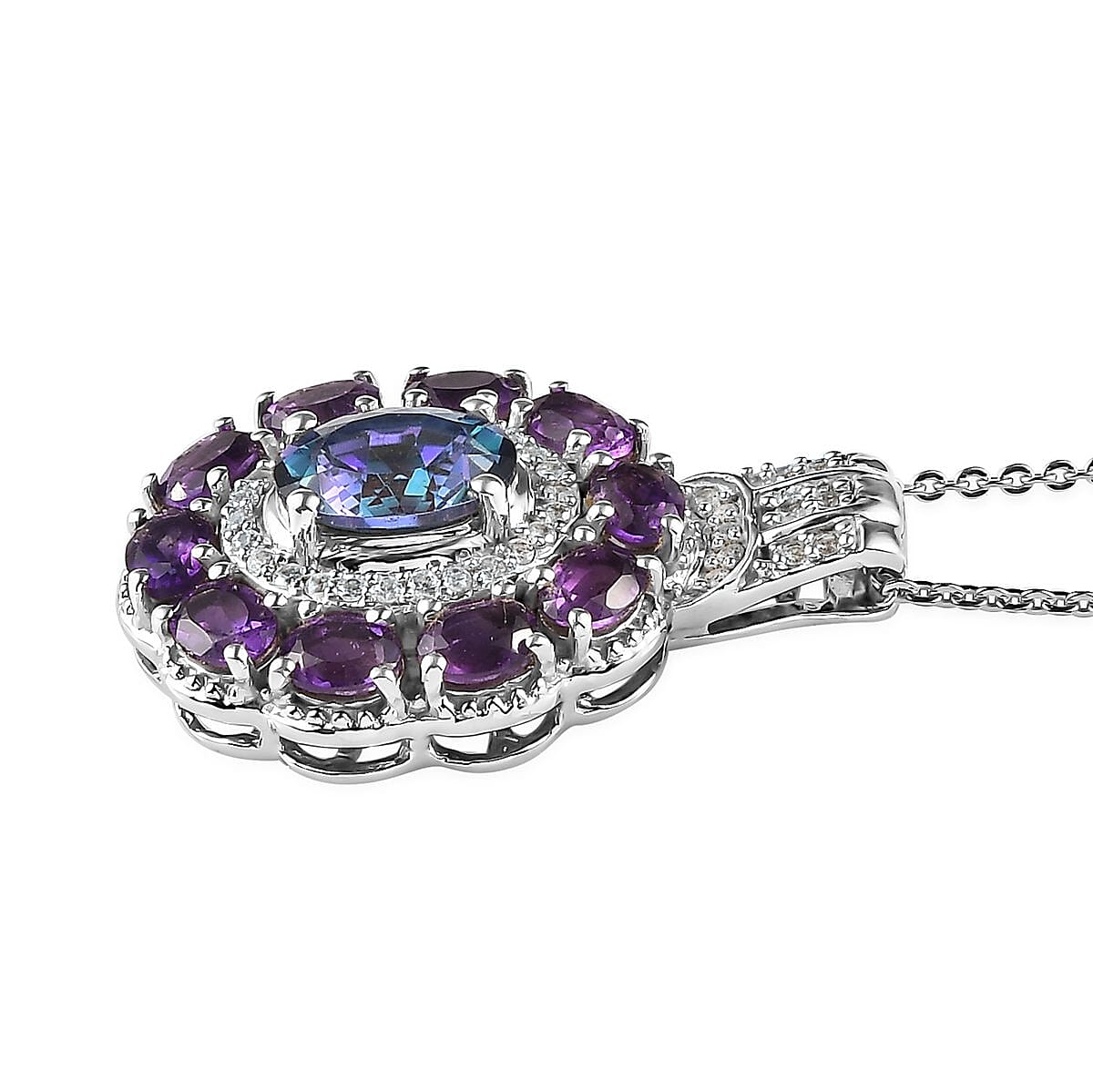 Brazilian Blue Petalite and Multi Gemstone Cocktail Ring (Size 6.0) and Pendant Necklace 20 Inches in Platinum Over Sterling Silver 5.85 ctw