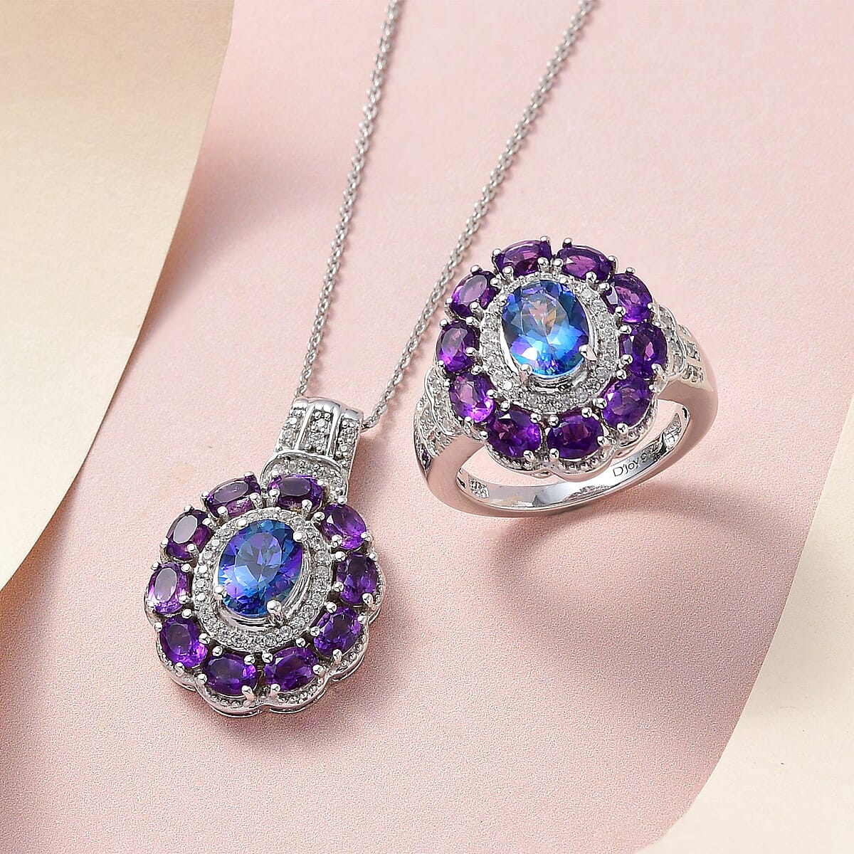 Brazilian Blue Petalite and Multi Gemstone Cocktail Ring (Size 7.0) and Pendant Necklace 20 Inches in Platinum Over Sterling Silver 5.85 ctw image number 1