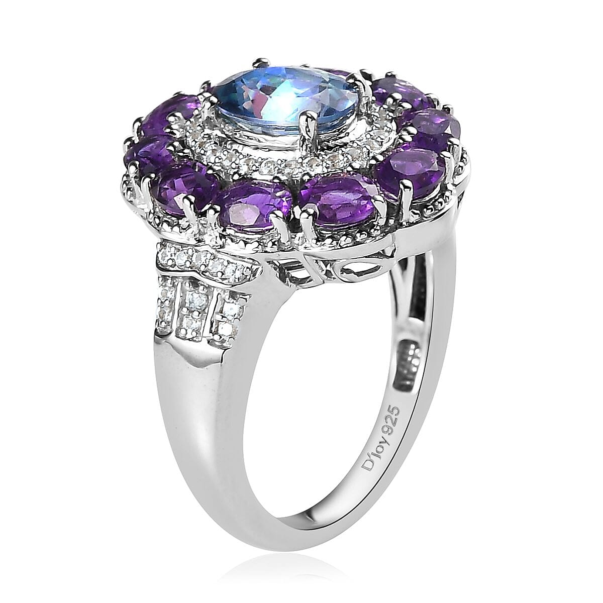 Brazilian Blue Petalite and Multi Gemstone Cocktail Ring (Size 7.0) and Pendant Necklace 20 Inches in Platinum Over Sterling Silver 5.85 ctw image number 3