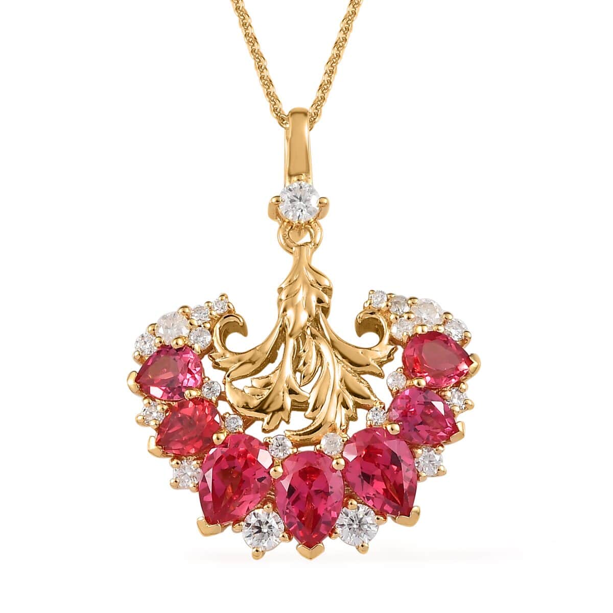 GP Italian Garden Collection Lab Created Padparadscha Sapphire and Multi Gemstone Pendant Necklace 20 Inches in Vermeil Yellow Gold Over Sterling Silver 6.00 ctw image number 0