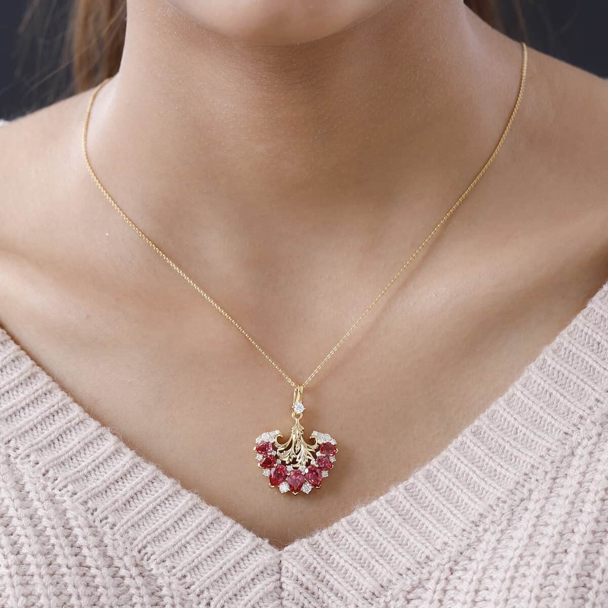 GP Italian Garden Collection Lab Created Padparadscha Sapphire and Multi Gemstone Pendant Necklace 20 Inches in Vermeil Yellow Gold Over Sterling Silver 6.00 ctw image number 2