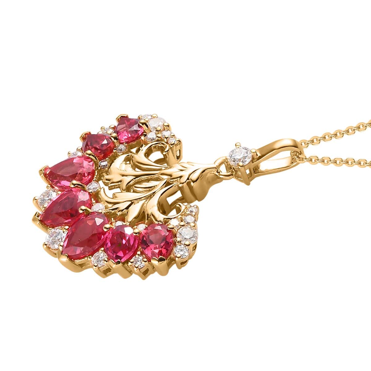 GP Italian Garden Collection Lab Created Padparadscha Sapphire and Multi Gemstone Pendant Necklace 20 Inches in Vermeil Yellow Gold Over Sterling Silver 6.00 ctw image number 3