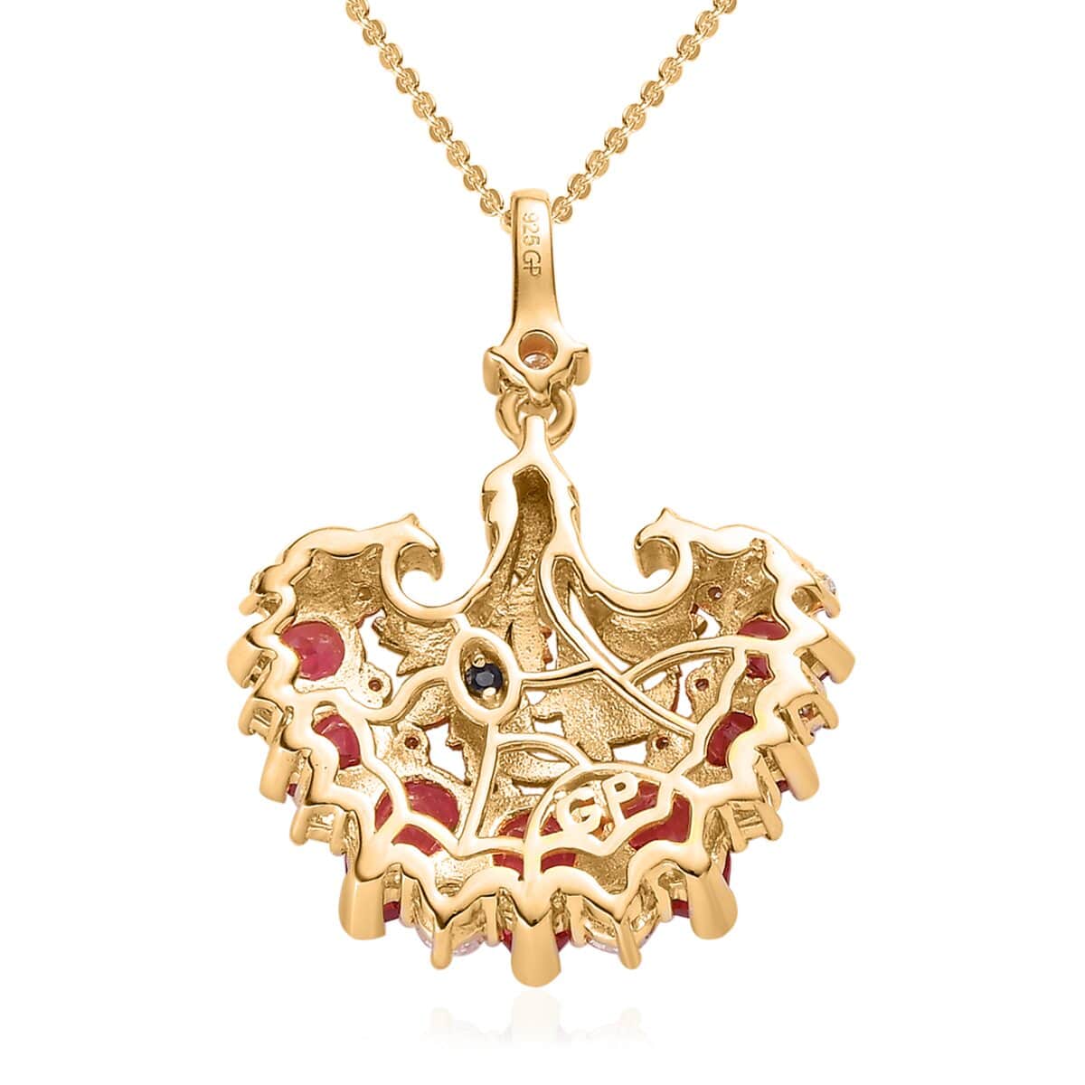 GP Italian Garden Collection Lab Created Padparadscha Sapphire and Multi Gemstone Pendant Necklace 20 Inches in Vermeil Yellow Gold Over Sterling Silver 6.00 ctw image number 4