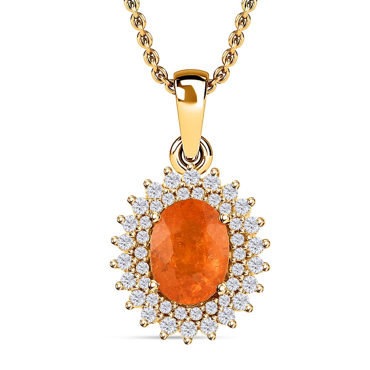 Premium Viceroy Spessartine Garnet and Moissanite Sunburst Pendant Necklace 20 Inches in Vermeil Yellow Gold Over Sterling Silver 2.00 ctw image number 0