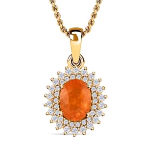 Premium Viceroy Spessartine Garnet and Moissanite Sunburst Pendant Necklace 20 Inches in Vermeil Yellow Gold Over Sterling Silver 2.00 ctw