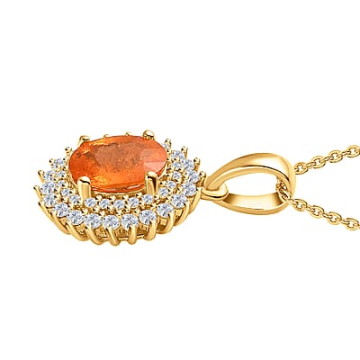 Premium Viceroy Spessartine Garnet and Moissanite Sunburst Pendant Necklace 20 Inches in Vermeil Yellow Gold Over Sterling Silver 2.00 ctw