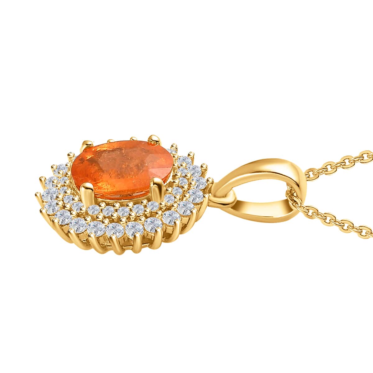 Premium Viceroy Spessartine Garnet and Moissanite Sunburst Pendant Necklace 20 Inches in Vermeil Yellow Gold Over Sterling Silver 2.00 ctw image number 3